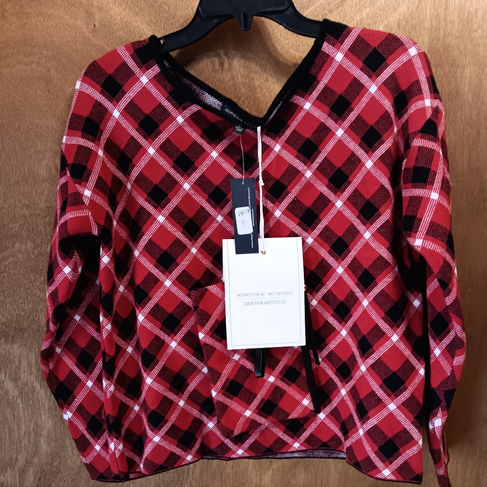 Adrienne Vittadini Red and Black Plaid Sweater Set